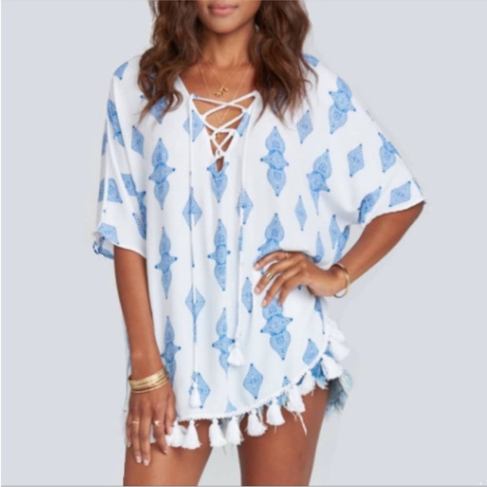 SHOW ME YOUR MUMU Tennessee Tassel Coverup Tunic in Baby Blue